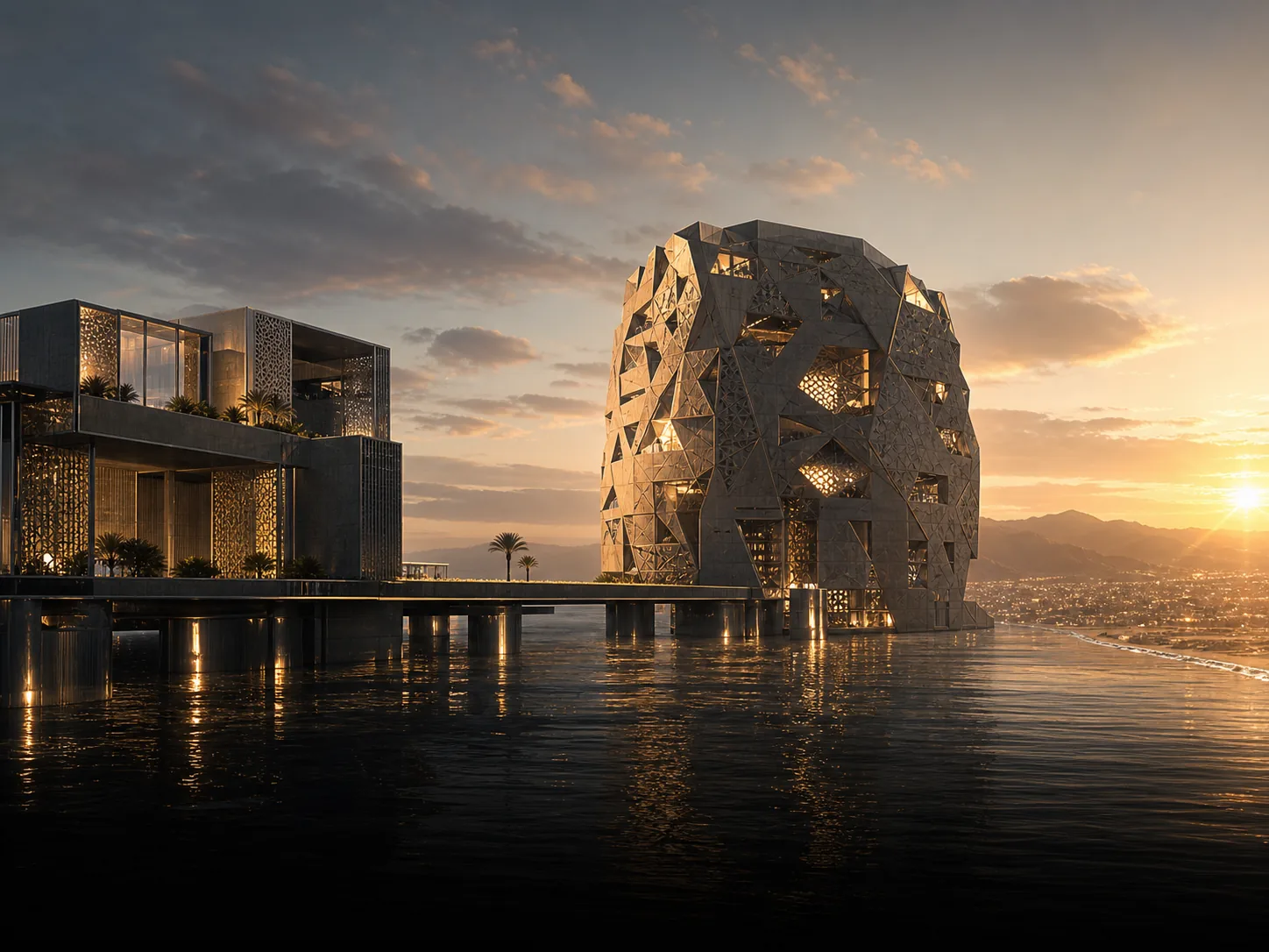 NEOM — futuristic coastal development at dusk