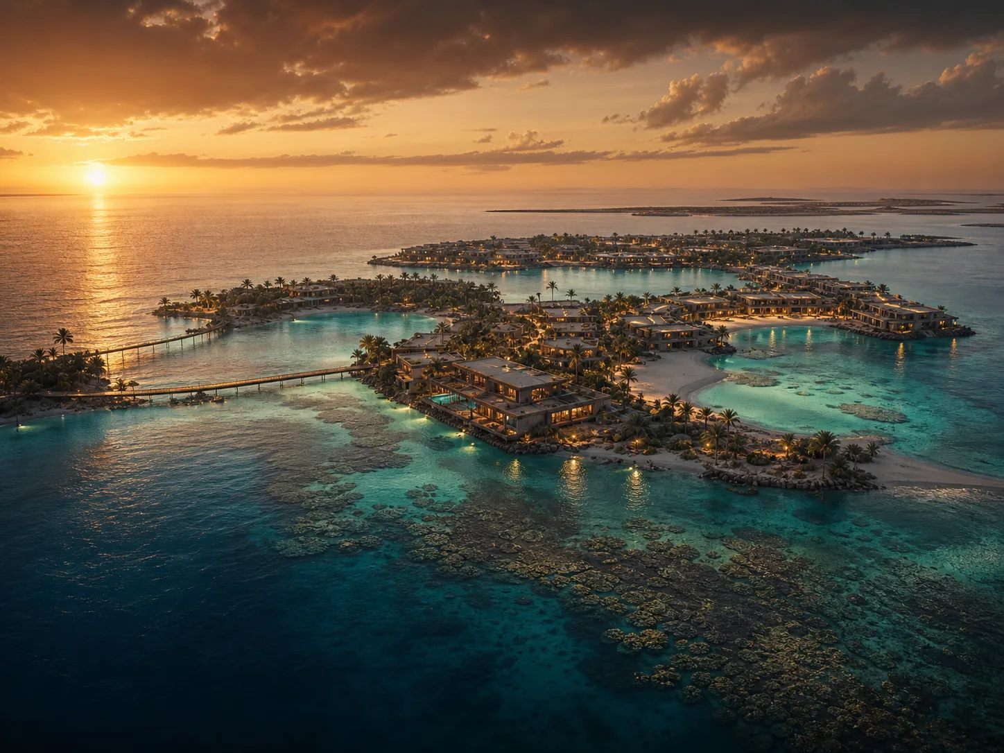 The Red Sea — turquoise lagoons and island resorts from above